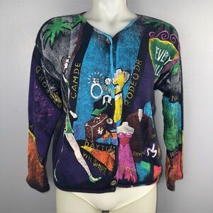 Vtg Kolorway Painted Sweater Women’s L Beverly Hills Art To Wear Shopping *READ